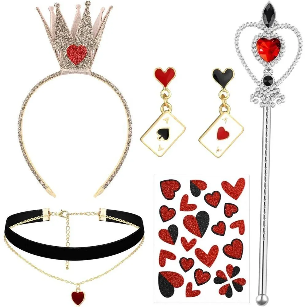 5 pcs Queen Costume Accessories Crown Wand Earrings Necklace for Women